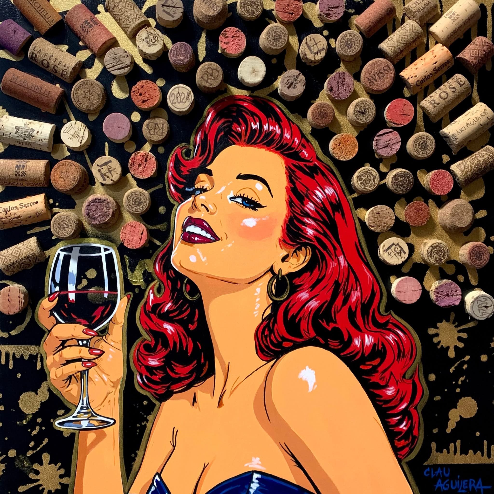 *Name: '' IN VINO VERITAS ''.
*Medium: Acrylics and natural wine corks on board 
*Size : 18 in x 18 in 