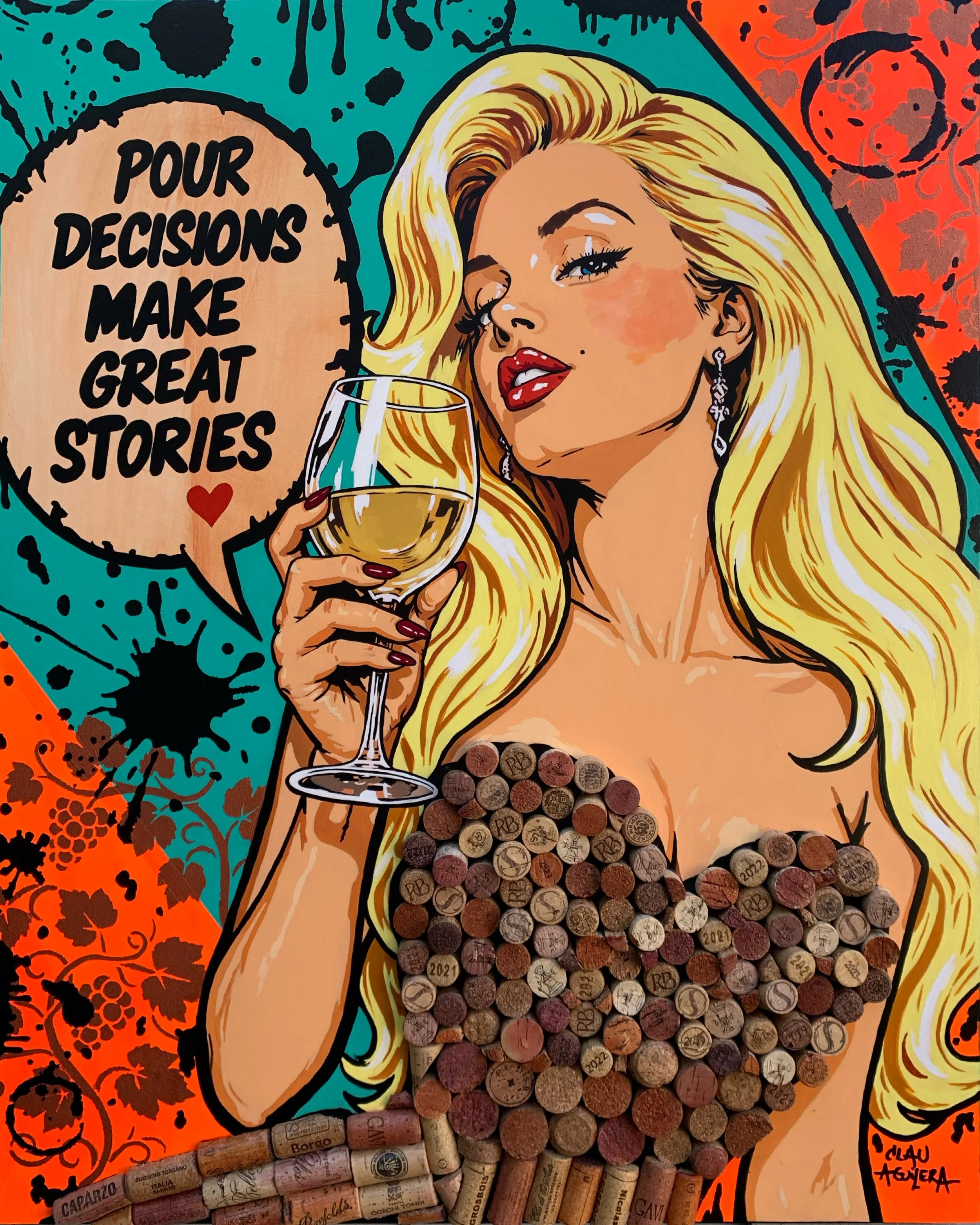 *Name: '' LA DOLCE VITE''.
*Medium: Acrylics and natural wine corks on board 
*Size : 24 in x 30 in 