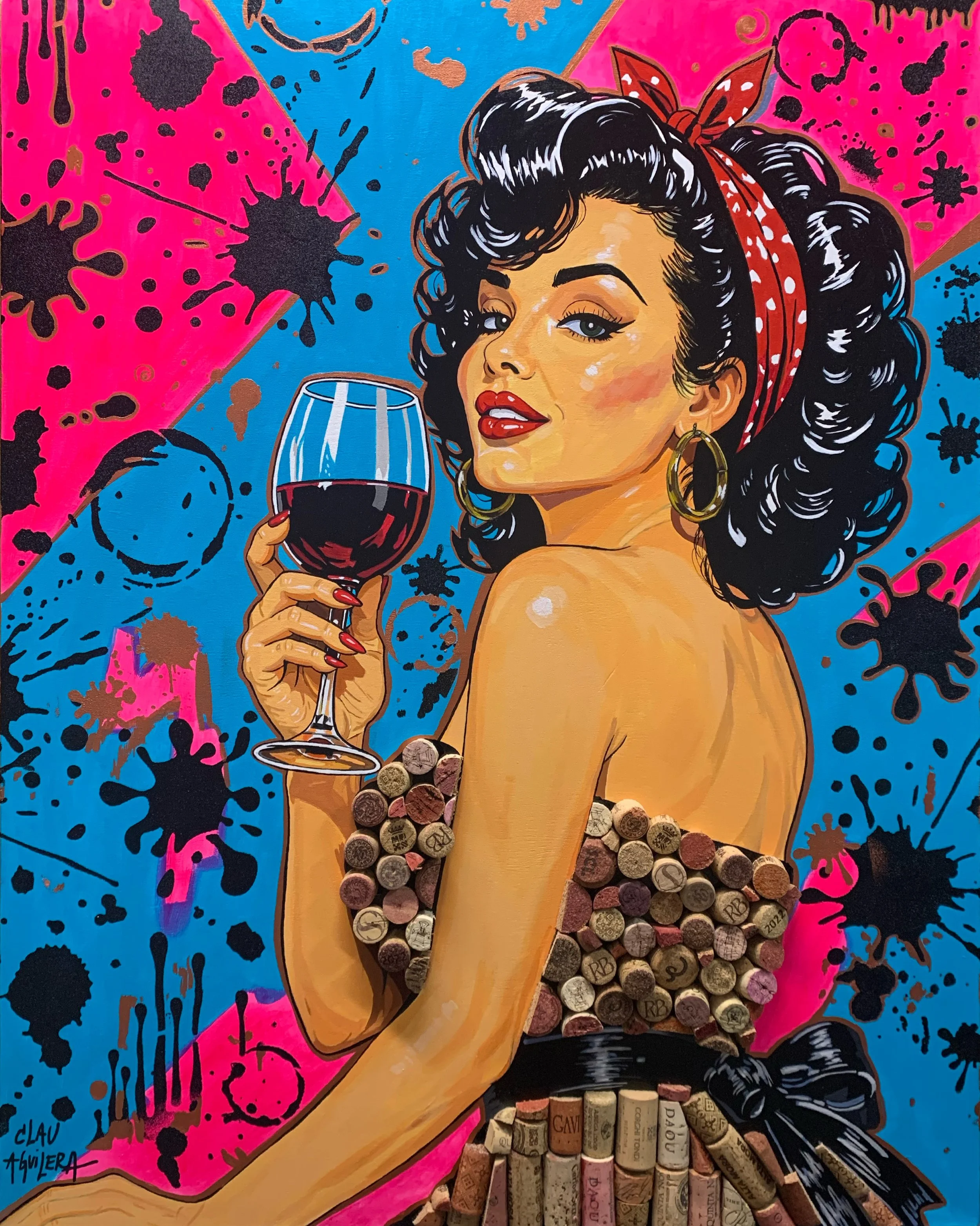 *Name: '' LA VIE EN ROUGE ''.
*Medium: Acrylics and natural wine corks on board 
*Size : 24 in x 30 in 
