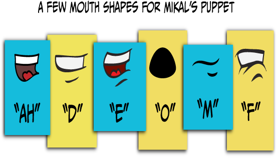 Different mouth shapes for lip-synching the character's singing throughout  the animated music video, All This Wasted Time by Cory Carrington.