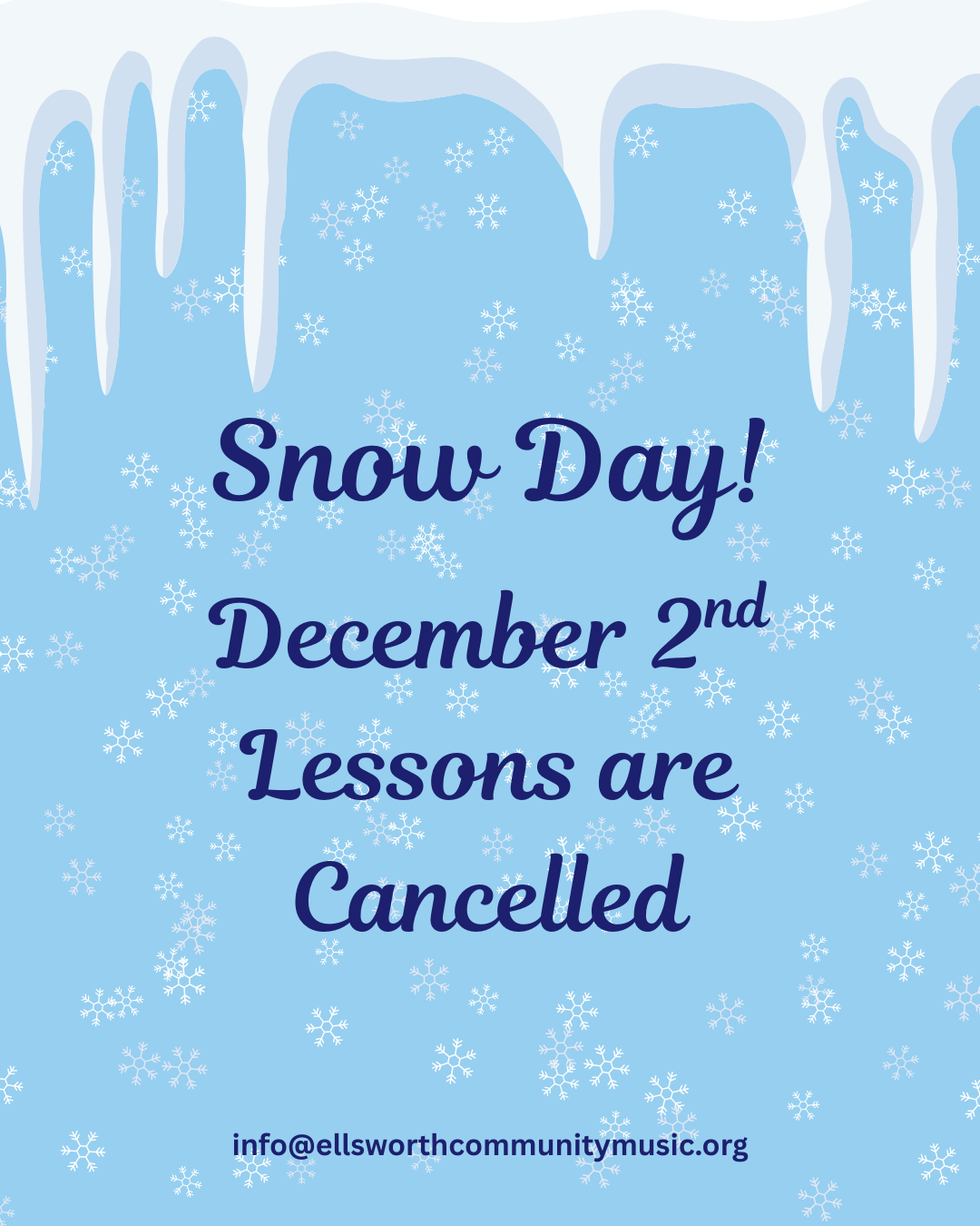 Snow Day - No Lessons Tuesday, December 2nd