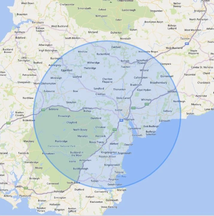 Cover area 35km radius from Exeter