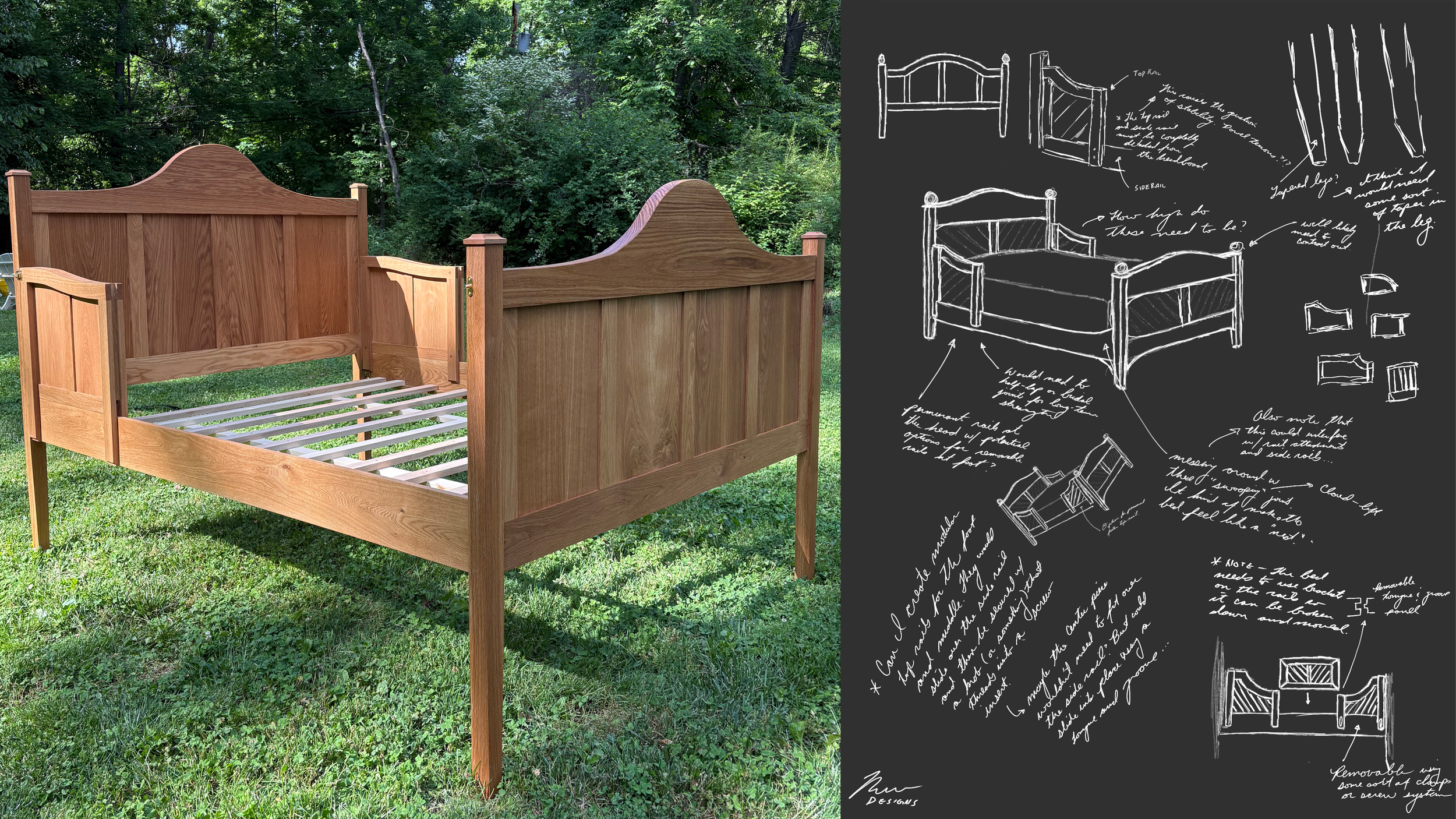 American colonial, white oak queen bed, custom designed and built in Baltimore, Md.
