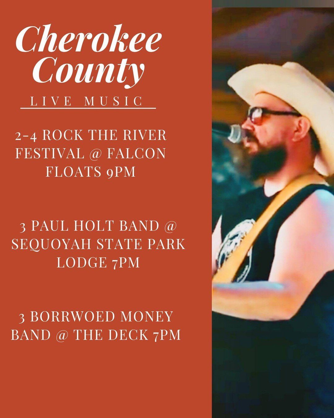 Cherokee County has a lot of Live music opportunities this Labor Day weekend. Come and check them out!