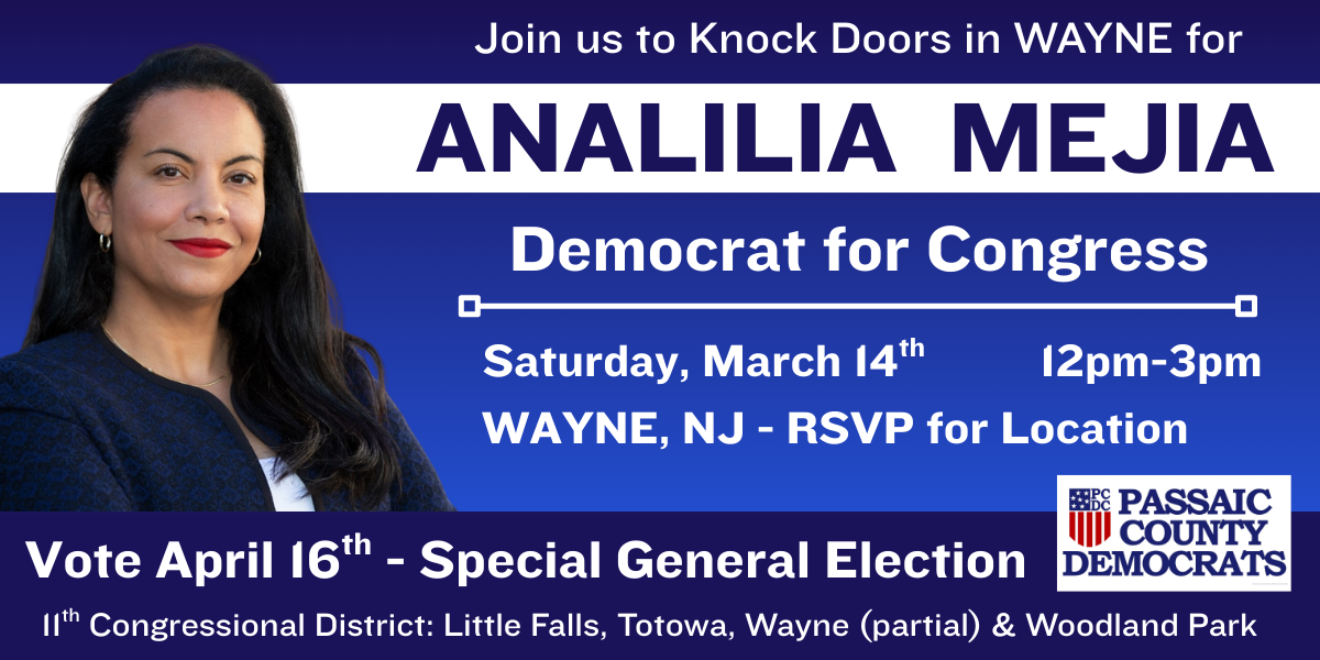 Canvass in Wayne for Analilia Mejia - Democrat for CD-11 Congress