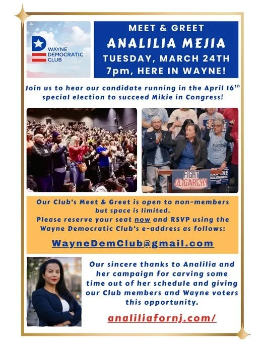 Wayne Democrats Meet &amp; Greet with Analilia Mejia - Democrat for CD-11 Congress