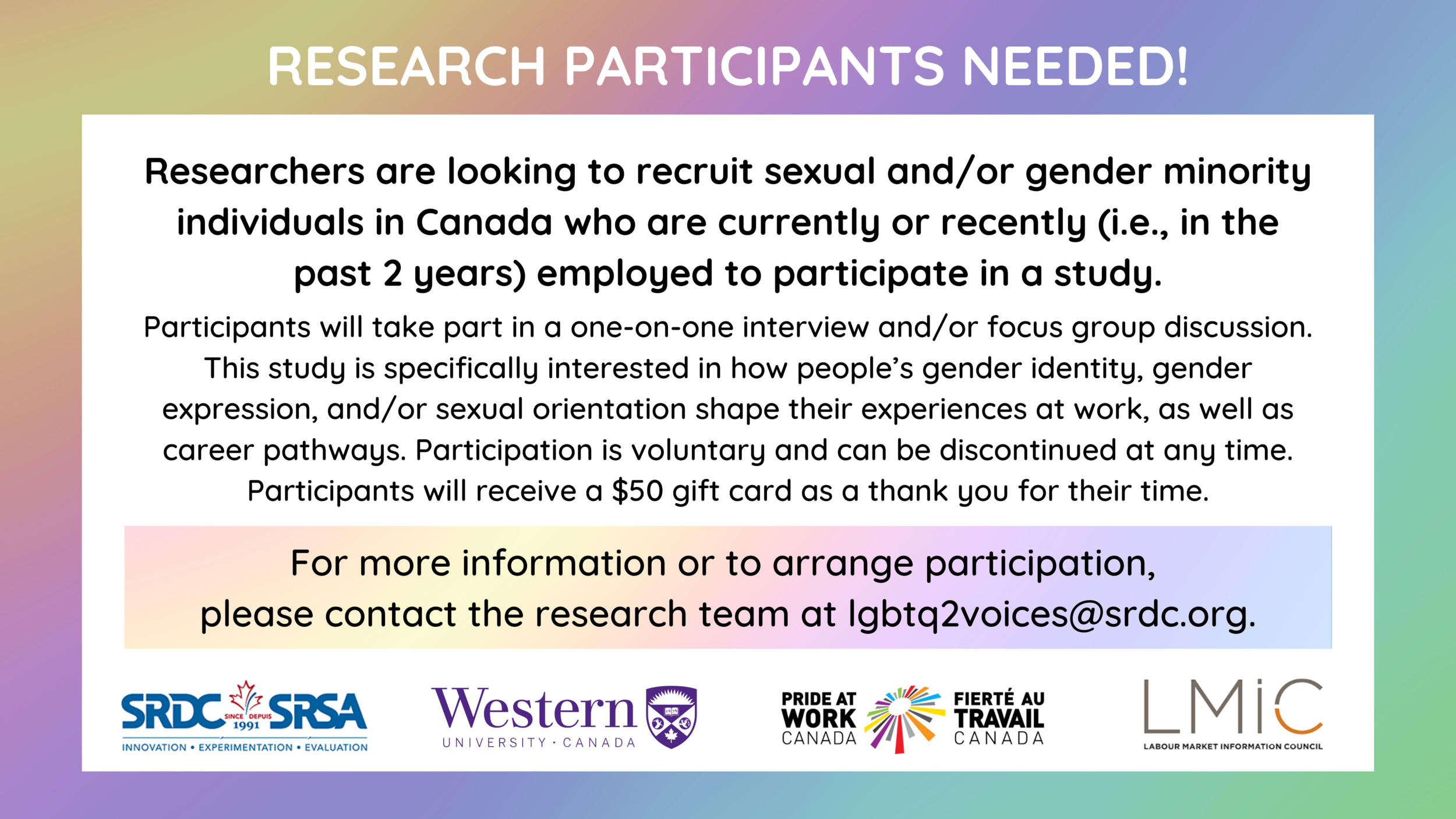 Research Participants Needed: Workplace Experiences of Sexual and Gender Minority People in Canada