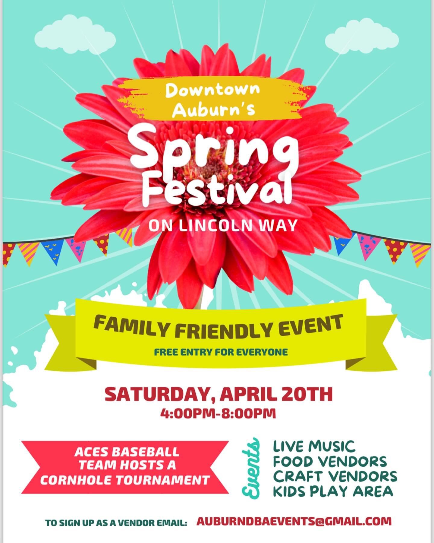 We will be at the Spring Festival located in downtown Auburn from 4-8:00pm tomorrow. Should be a fun event! Hope to see you there!