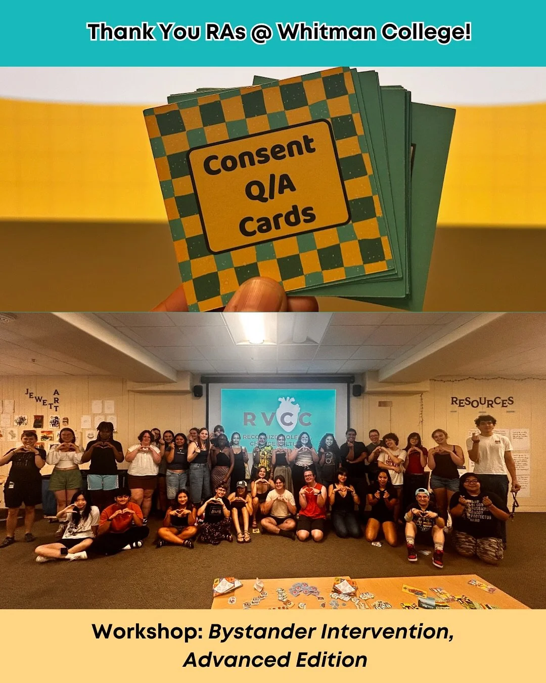 Back in the spring, we had the privilege of facilitating a bystander intervention workshop for RAs at Whitman College. Last month, we returned for part two, an advanced training that built upon their skills. So cool to see how committed the RAs are t