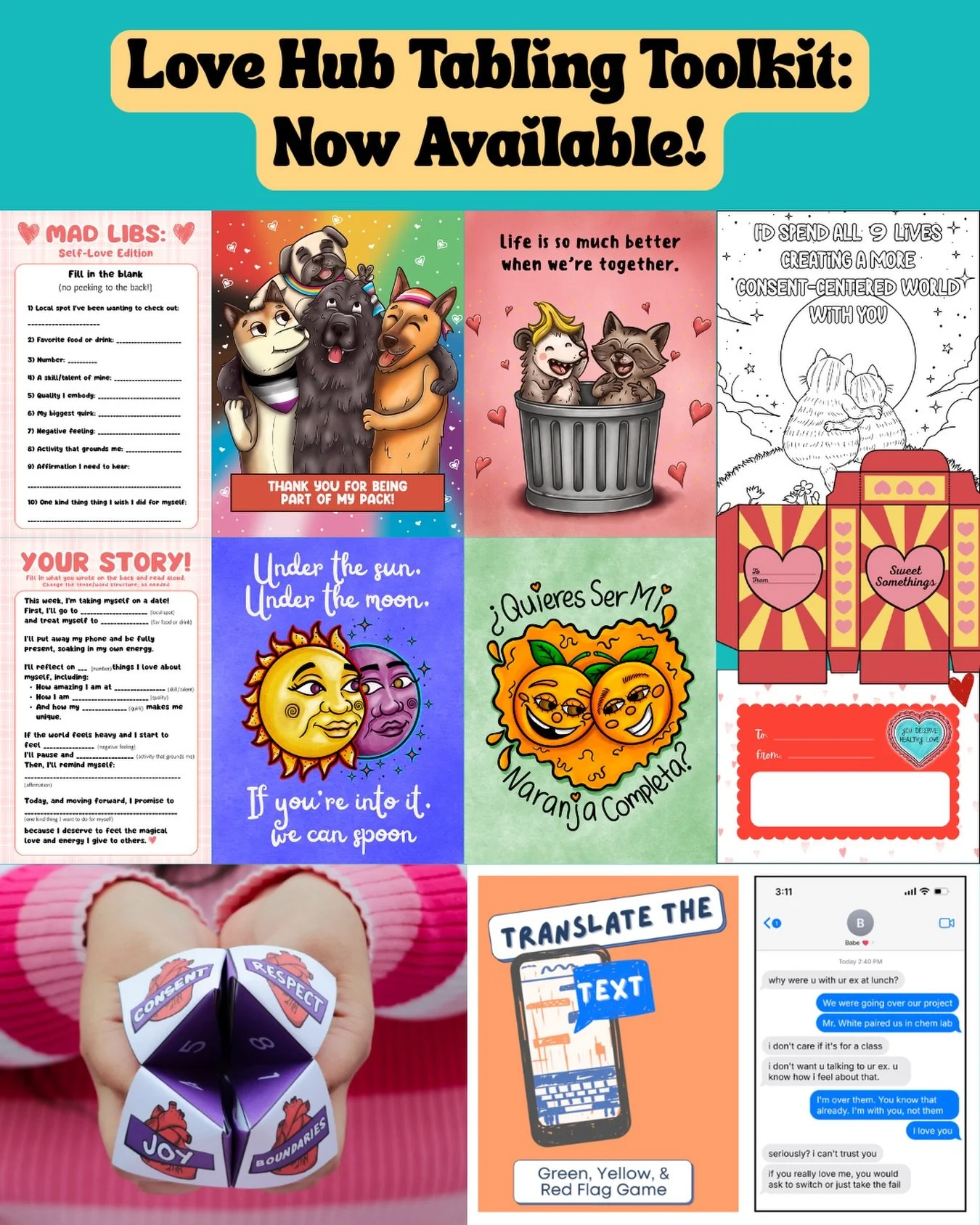 Looking for creative materials for Valentine&rsquo;s Day, TDVAM, or healthy relationships month? Our free 2026 Love Hub tabling toolkit has a bunch of cute human-made artwork, and fun interactive activities you can share with your community 💖. Link 