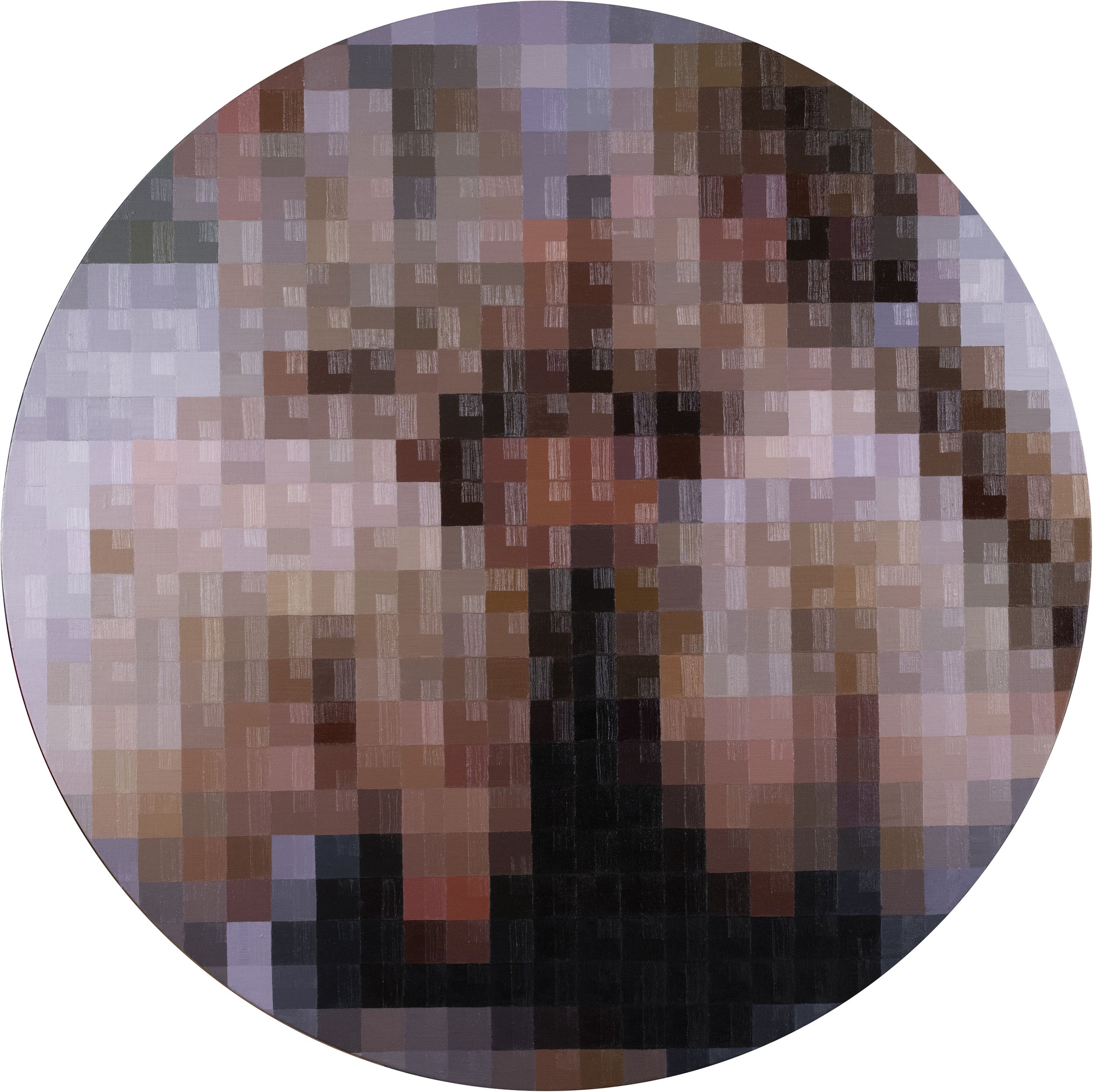 "CP 2023-10-14 12.46.39 p.m." (2025). Oil and encaustic on linen, 101 cm ø