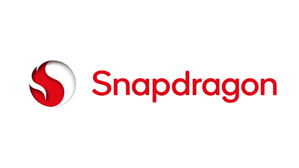 Snapdragon logo with a black background, featuring a red and white circular icon and the word 'Snapdragon' in red text.