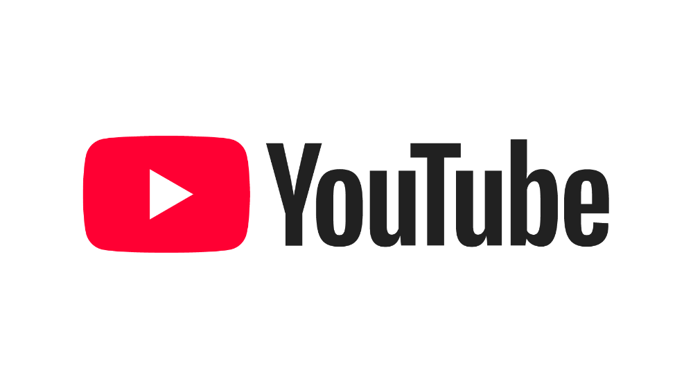 YouTube logo with a red play button icon and black text that says 'YouTube'.
