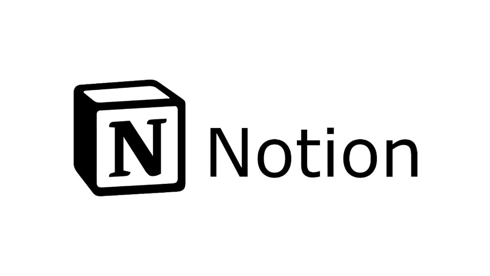 Logo of Notion app with a black and white cube and the word "Notion" next to it.
