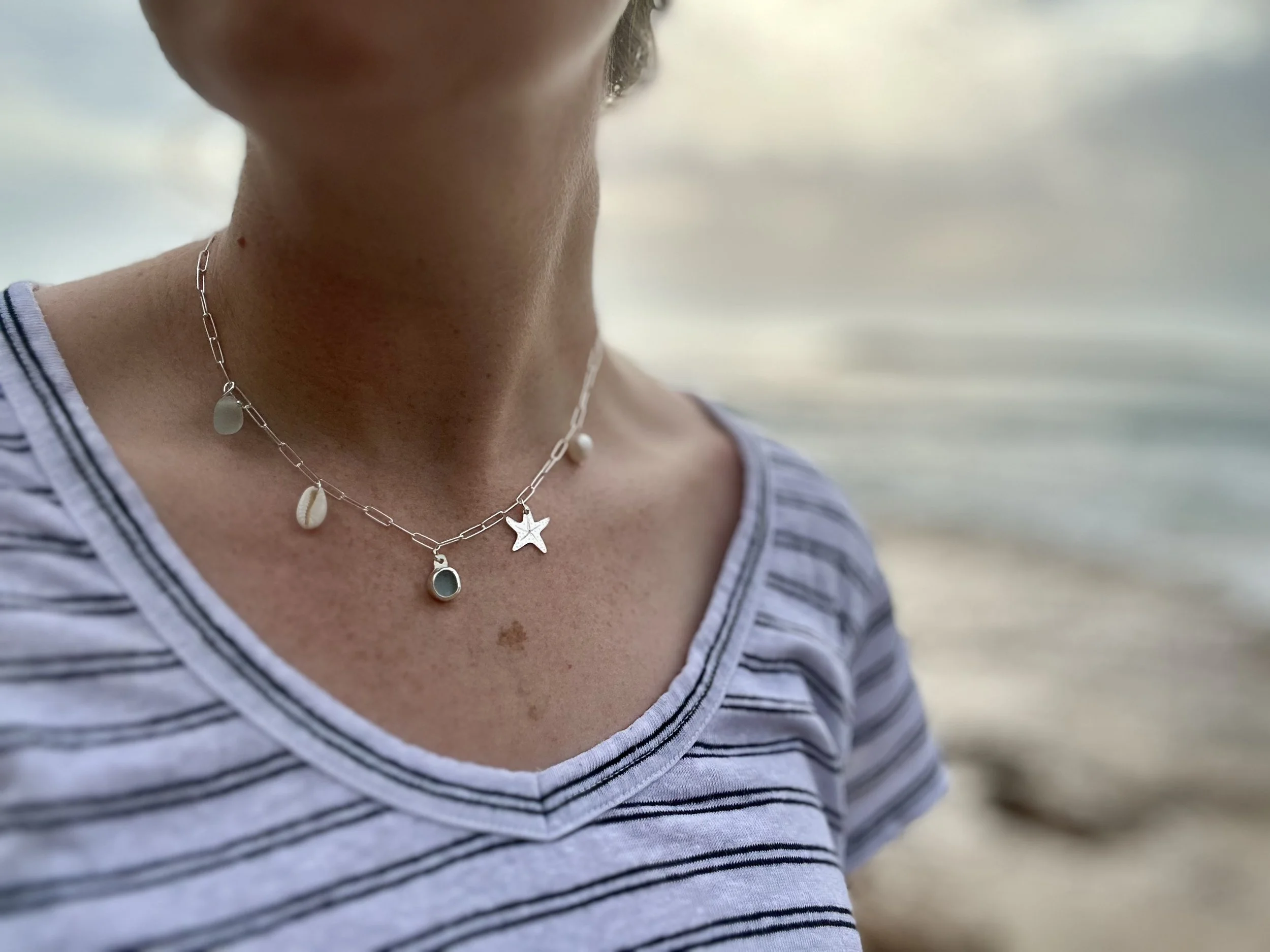 Sea glass charm necklace