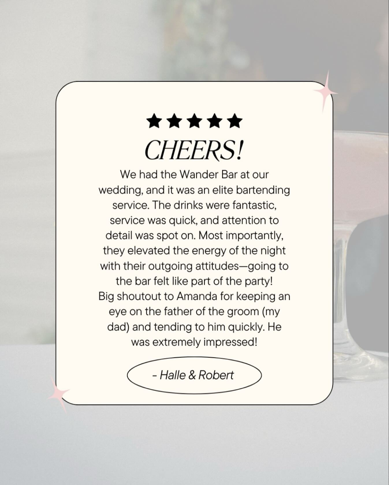 60+ 5 star reviews!!⭐️⭐️⭐️⭐️⭐️ Shoutout to you guys for making us love what we do!! To find out my information on how to have us at your next event DM us today or send an email to: cheers@thewanderbarco.com