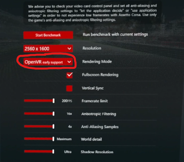 Assetto Corsa - Graphics settings for VR