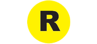 A black letter 'R' inside a yellow circle.