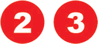 Image of two red circles, each with a white number inside: 2 on the left and 3 on the right.