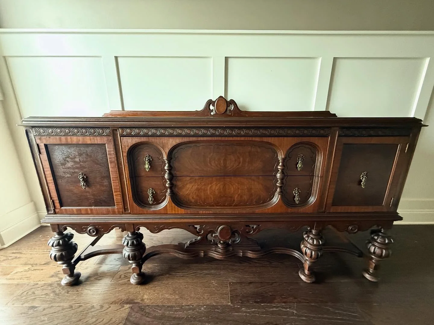 [ S O L D ] 
/// Antique Jacobean Buffet with Ornate Brass Handles ///
Bring timeless elegance into your home with this stunning antique Jacobean buffet. Crafted with exquisite attention to detail, this piece features:

-Rich, warm wood tones with be