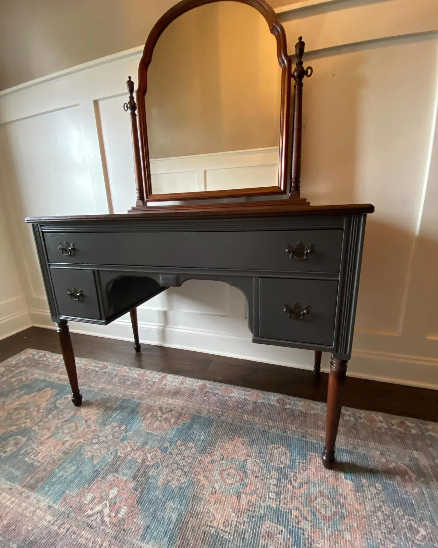 [ S O L D ]
/// Vanity ///

Featuring a beautiful two toned - high contrast vanity, crafted from solid wood with detachable mirror. A perfect piece for any bedroom or detach mirror and use as a desk. 

-Solid Painted Wood
-Color: Shadow Mountain &amp