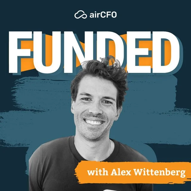 Podcast cover featuring a smiling man with dark hair, the title "FUNDED" in large letters, and the subtitle "with Alex Wittenberg" on an orange banner.