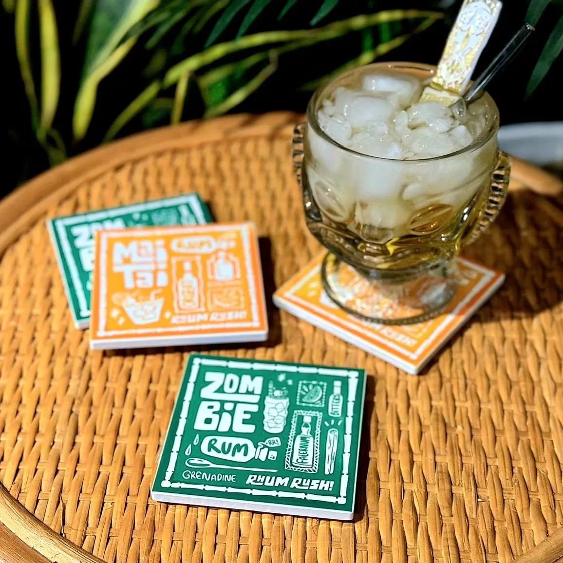New Rhum Rush coasters! Zombie and Mai Tai anyone?!
.
.
.
#rhumrush #rhumrushcardgame #overpourstudios #tiki #tikidrinks #tikibar #tikicocktails #drinkstagram #bargame #tikiculture #rhum #rum #cocktails #tikilife #mixology #kickstarter #cardgames #pa