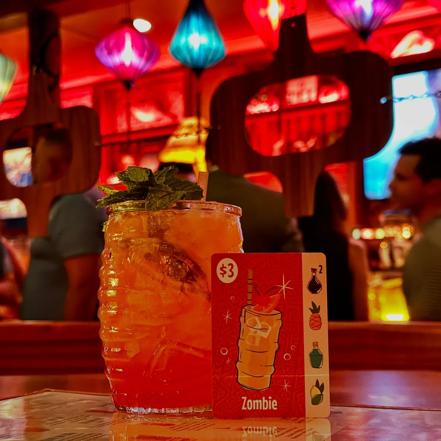 Opening of the brand new tiki bar in KC @kontikikc π΄πΉ you know we had to order one of our favorite classics, the Zombie. Pairs perfectly with a game of Rhum Rush. Make sure to stop by and check it out! 
.
#rhumrush #rhumrushcardgame #overpourstudi