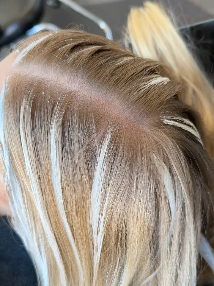 I like to hand paint her highlights. Her hair is naturally really light so it lightens fast and doesn&rsquo;t need the heat from foils to get her where she wants to be. It&rsquo;s perfect for that lived-in, sun-kissed vibe. 😍