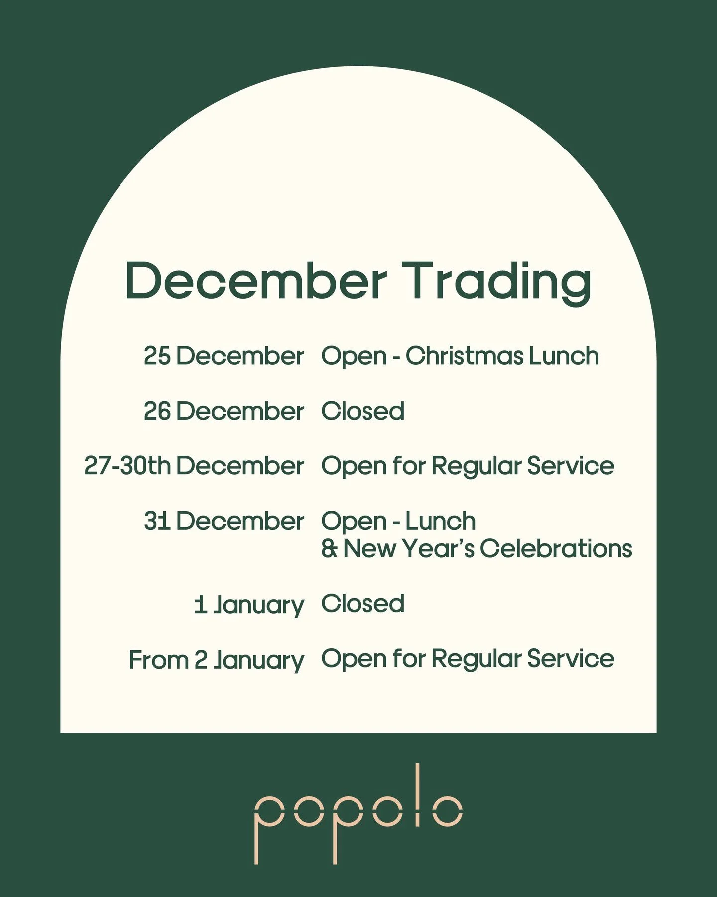 Buone Feste! Here's our opening schedule for December to help you plan your holiday season 🎉
