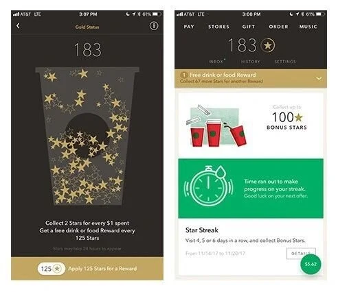 Starbucks Gamification: https://www.mlevel.com/index.php/2017/11/21/top-10-gamification-examples-everyday-life/