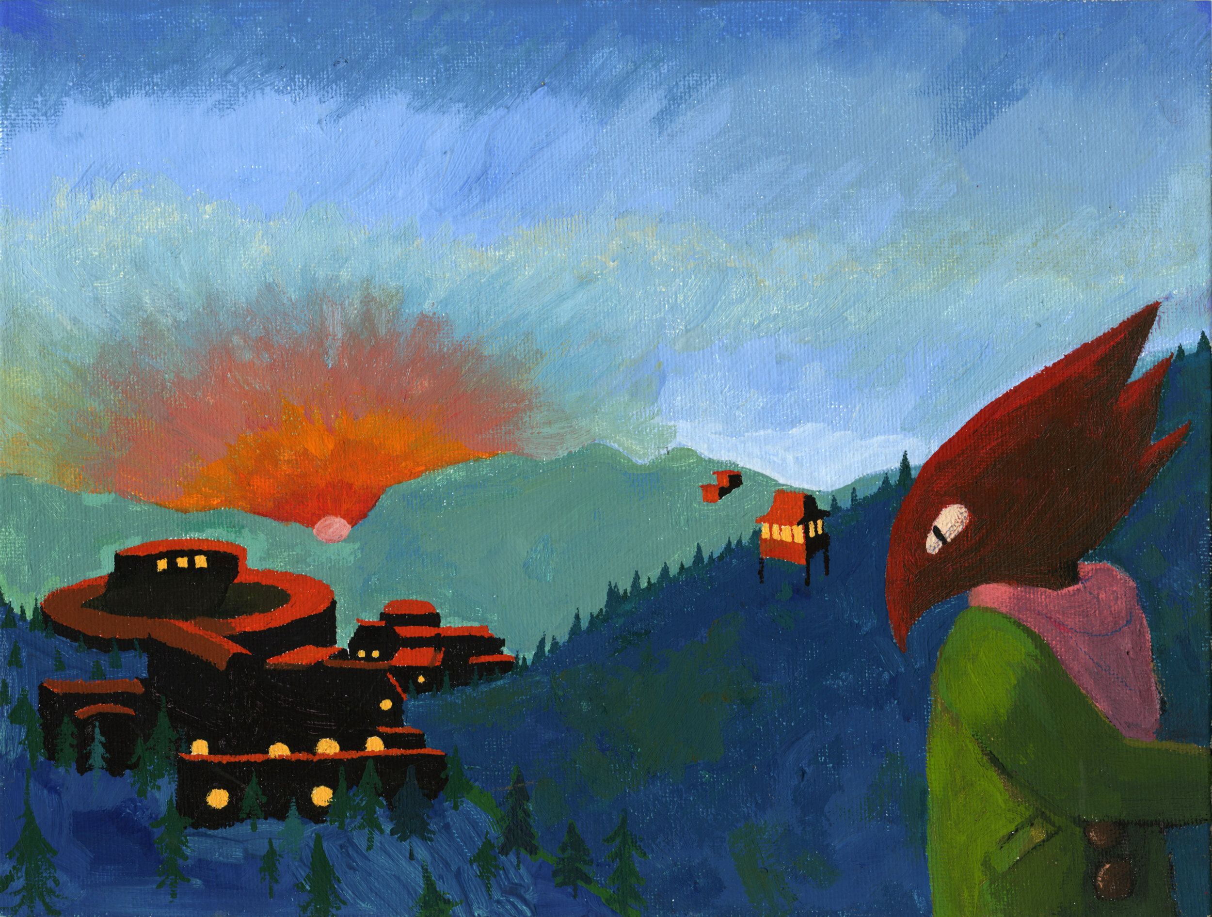 Departure, gouache on board