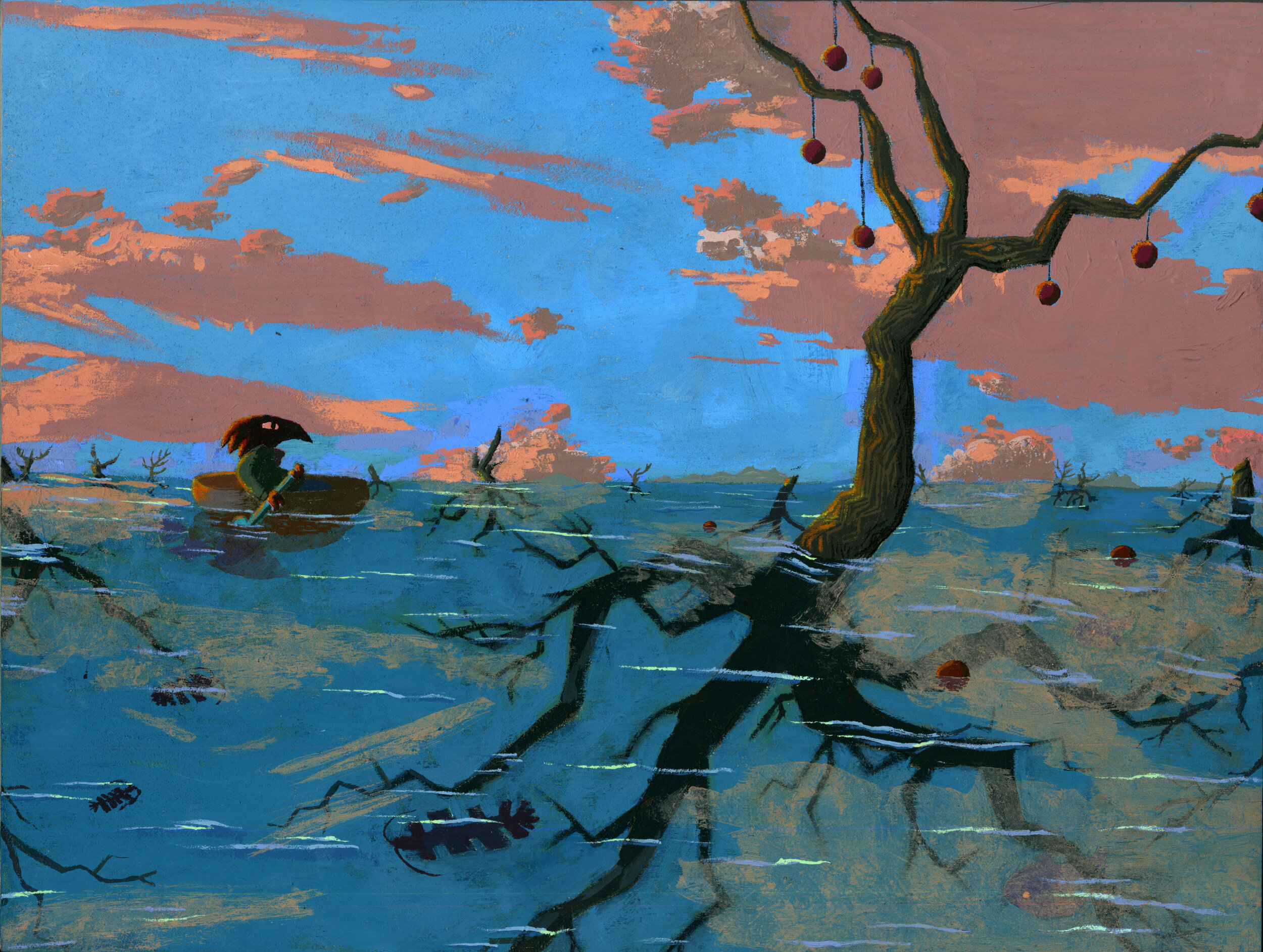 Sailing, gouache and colored pencil on board, 2020