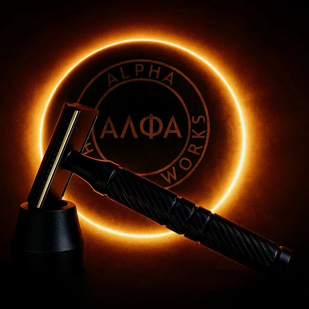 An Eclipse is IMMINENT. Watch the website for details. Also locally available in USA for fast CONUS shipping too.
All Aluminium. All Dark. All Cool.
Full 3-piece razor with a stand.
#alphashaving