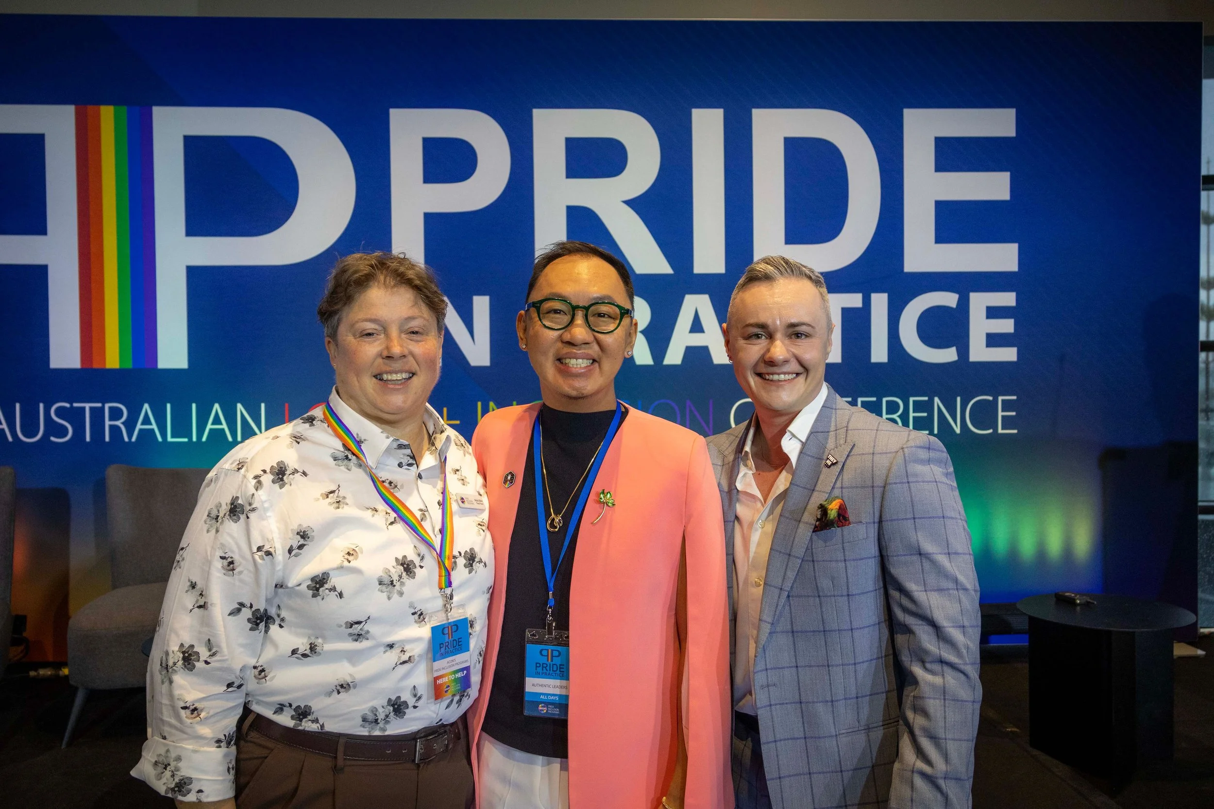 pride pathways team, nicki elkin, ian goh, dr. oliver alexander, at pride in practice 2025 conference in melbourne