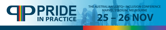 pride in practice 2025 conference banner logo, melbourne lgbtq+ leadership conference