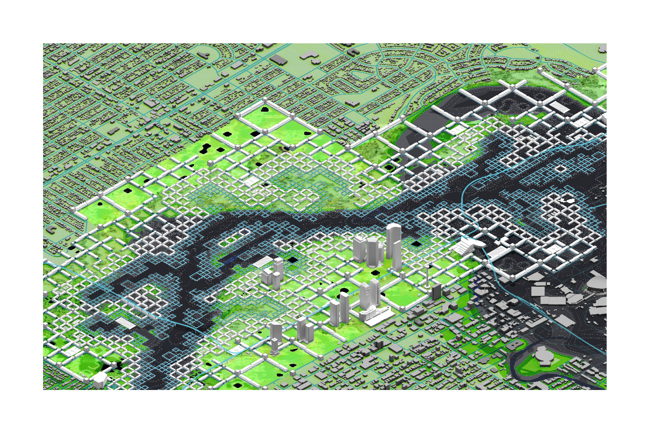 Alexander Mayhew, Co-opting the Grid, City Axonometric, 2020.