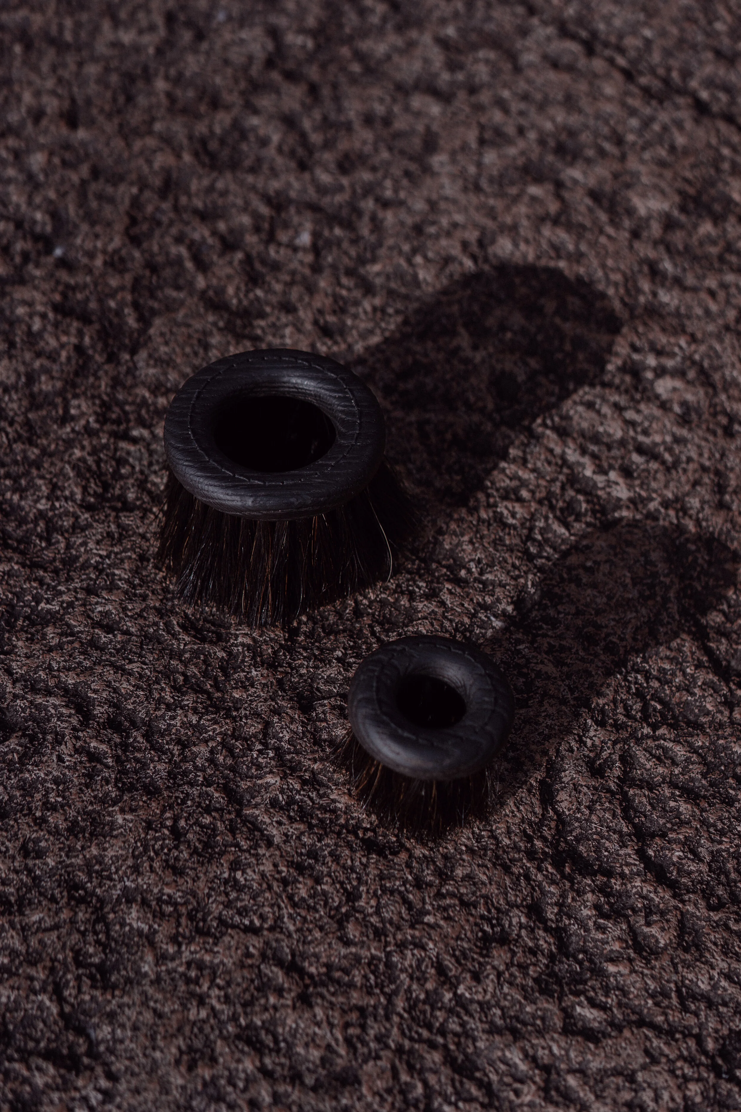 Generously soft and gentle hand and nail brushes made with ebony horse hair.