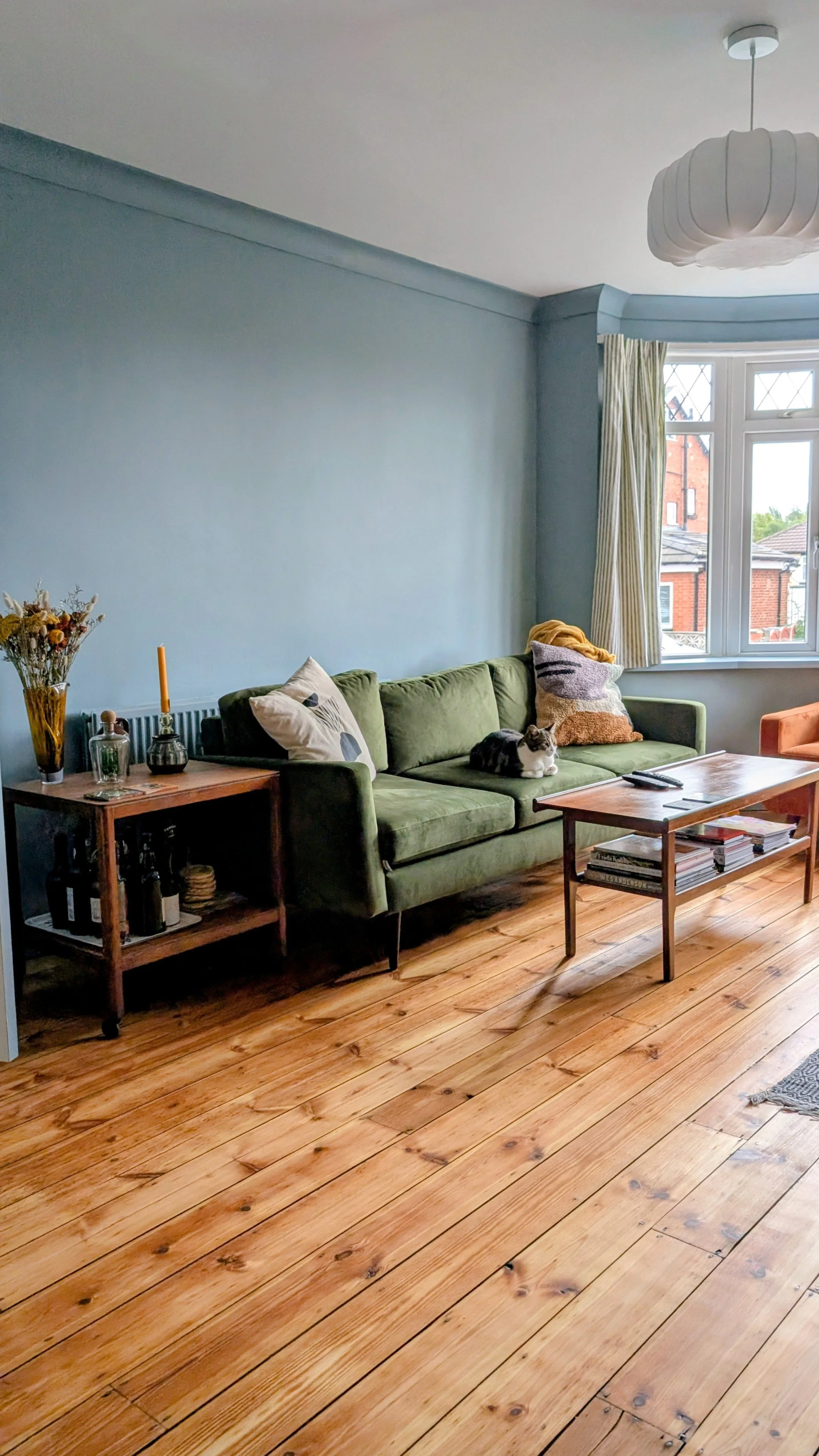 Pine floorboards treated with a clear golden shade