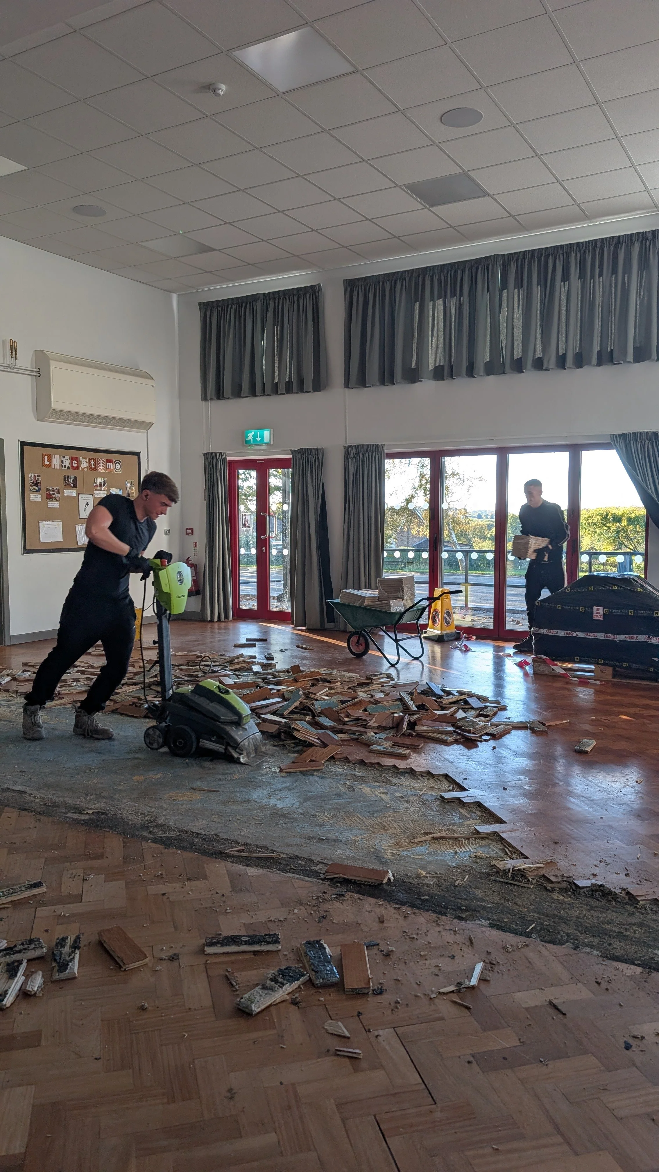 Parquet floor being repaired