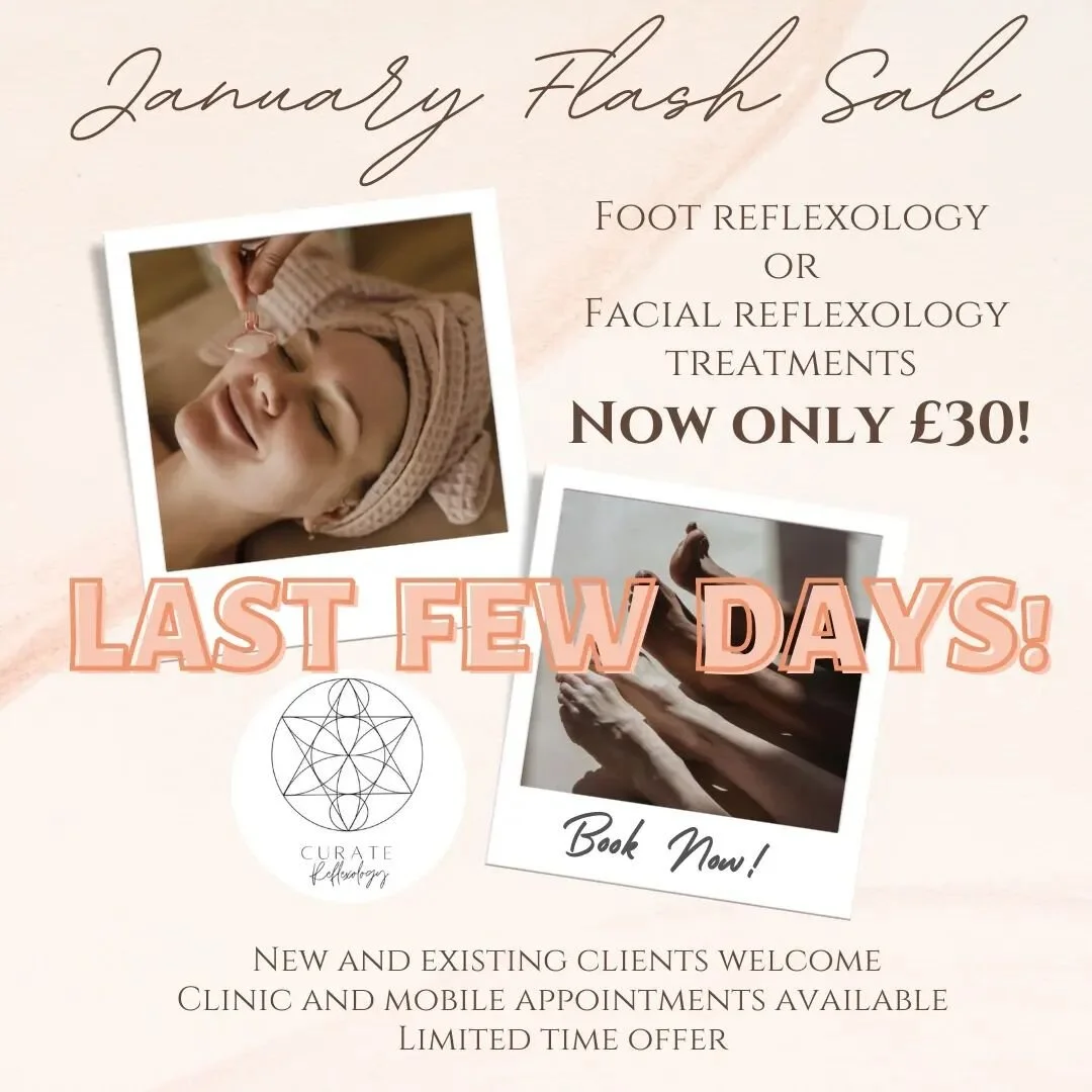 L A S T  F E W  D A Y S 

The January Sale is nearly coming to an end so book in your treatment now to avoid disappointment! 

#reflexology #facialreflexology #footreflexology #complementarytherapies #associationofreflexologists #londonschoolofreflex