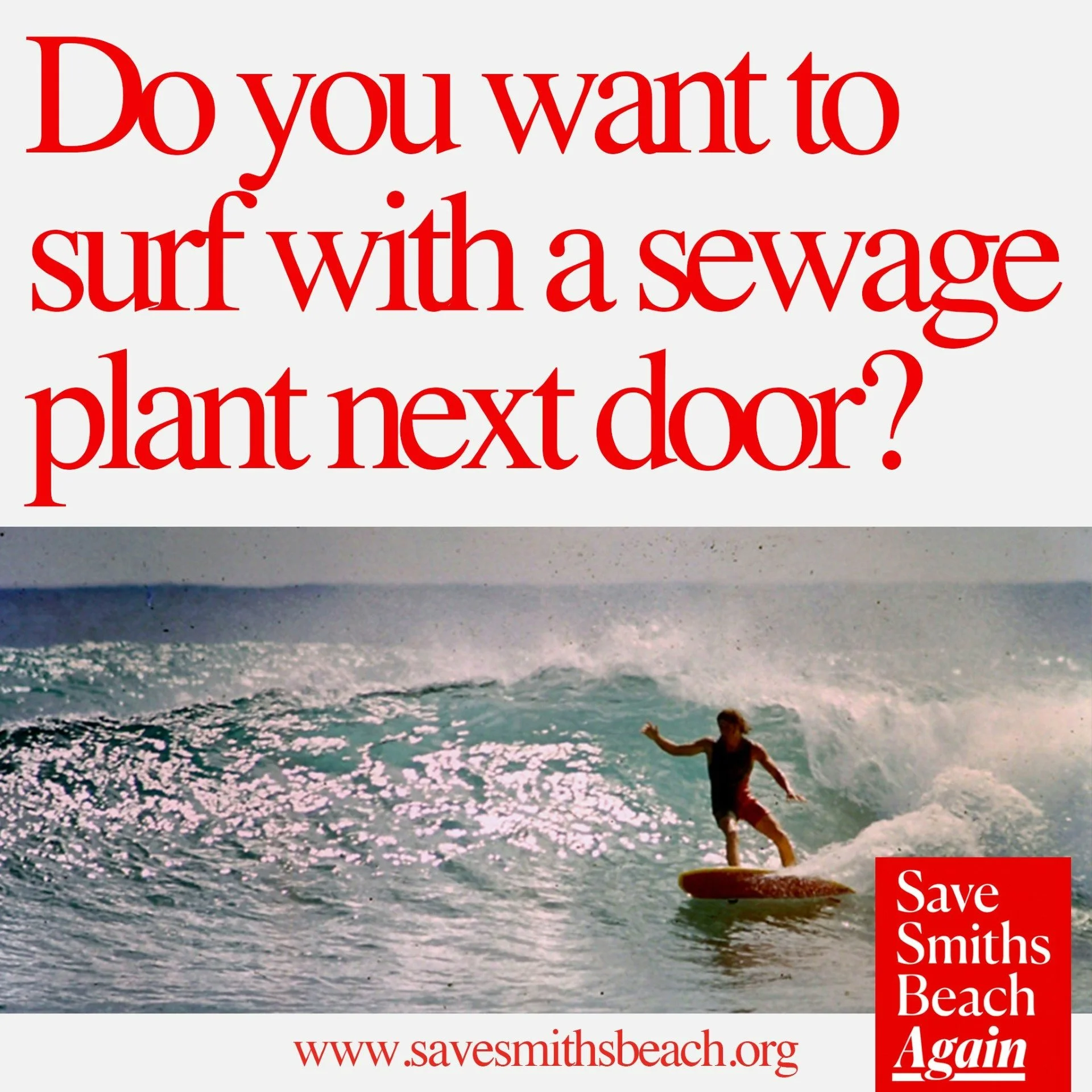 𝗦𝗲𝘄𝗮𝗴𝗲 𝗯𝘆 𝘁𝗵𝗲 𝗦𝗲𝗮?!

Would you swim or surf in sewage?

The proposed sewage plant at Smiths Beach will sit dangerously close to the ocean -  one of WA&rsquo;s most iconic surf breaks.

All it takes is leakage, runoff, or storm overflow,