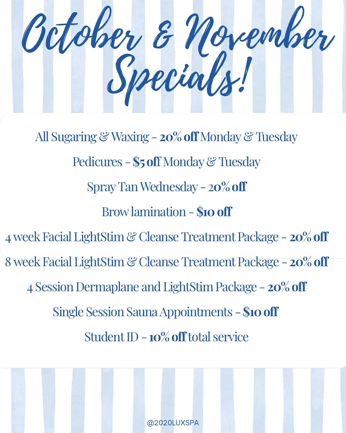 October &amp; November specials !!!💙💙💙