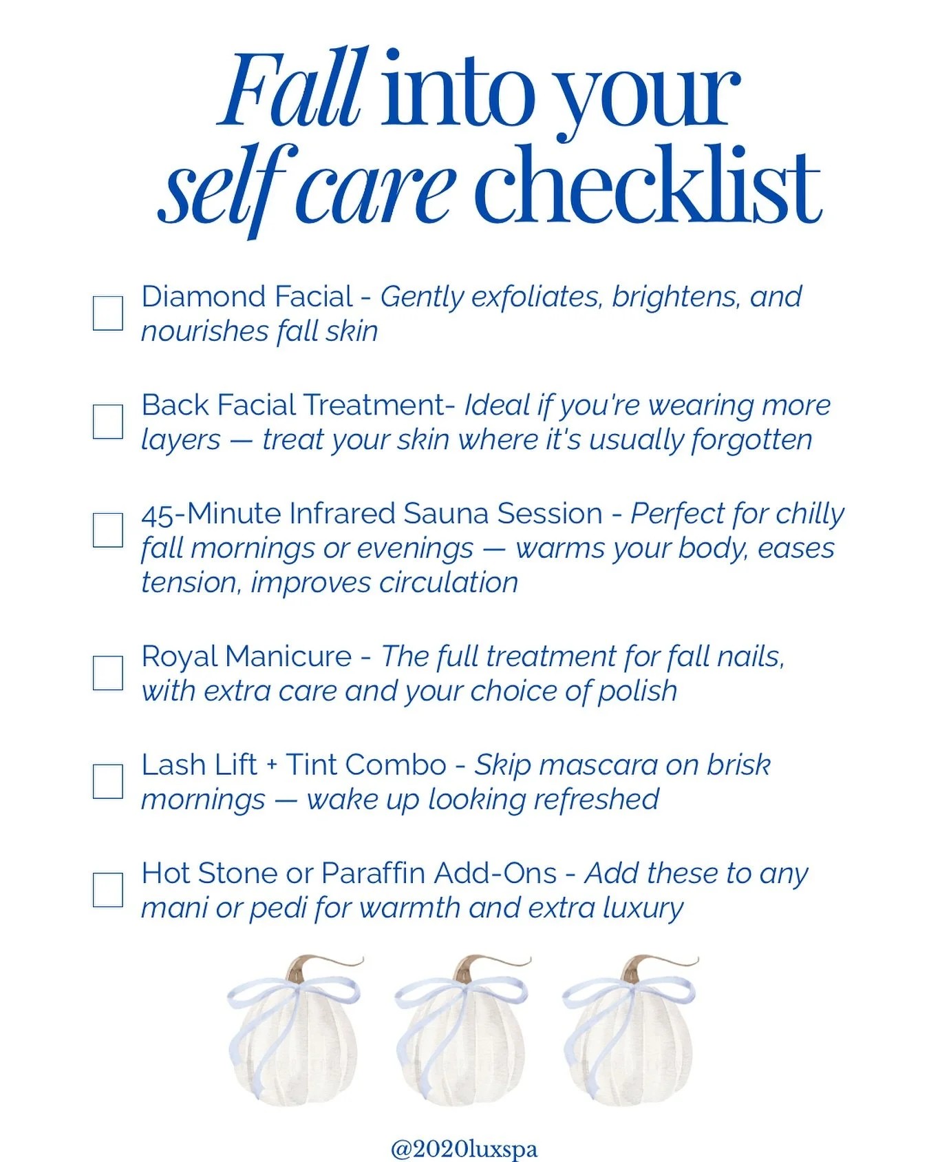 Start checking off your self care musts !!! 🍂🤍