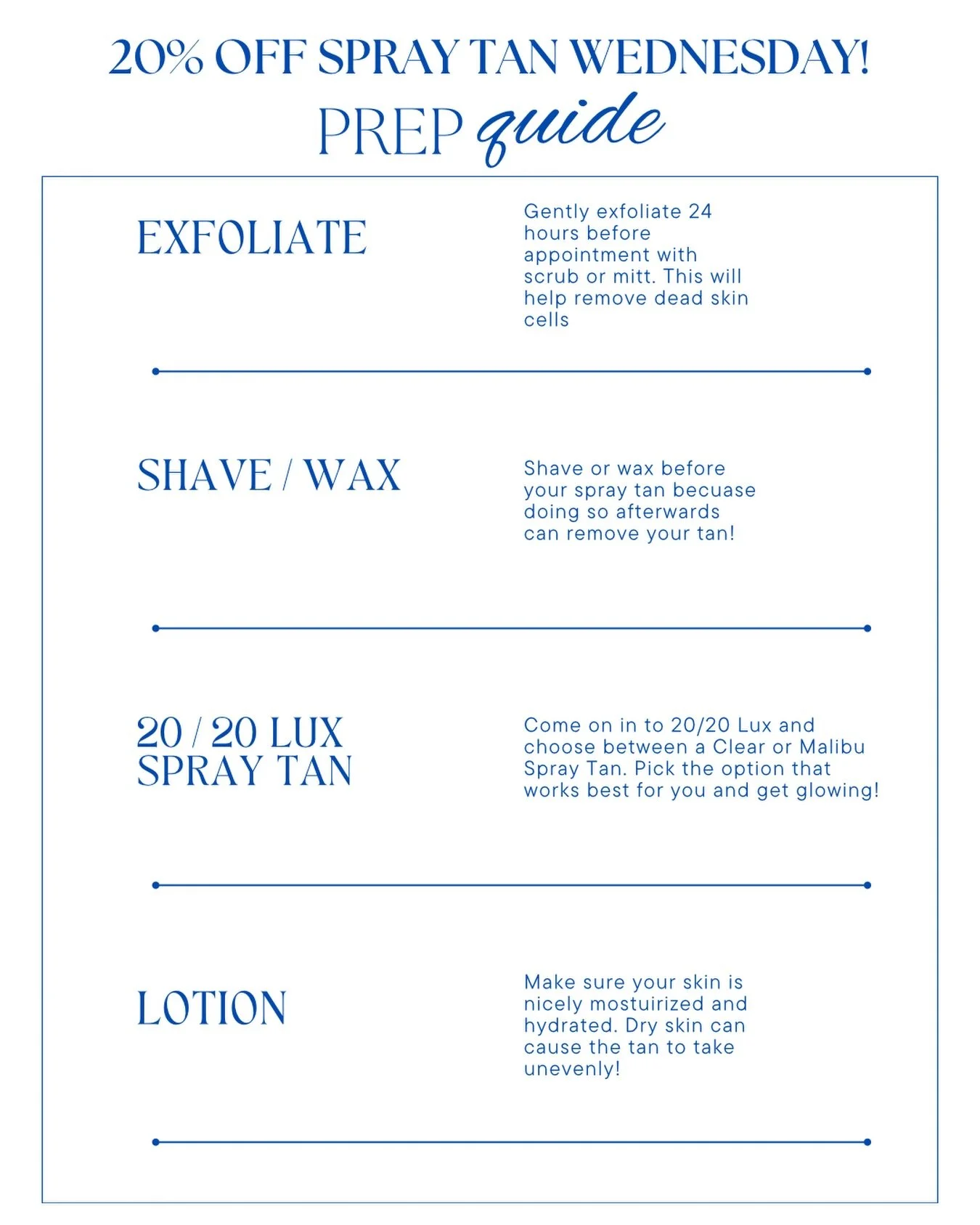 Happy Spray Tan Wednesday!!! Walk ins only - prep &amp; come on in 💙