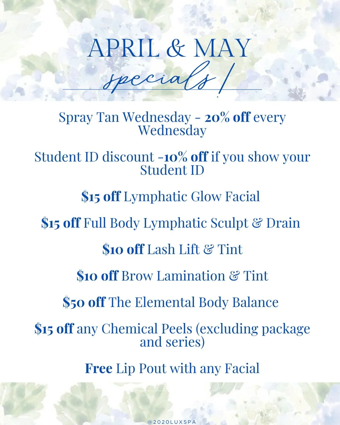 April &amp; May Specials!!!💙