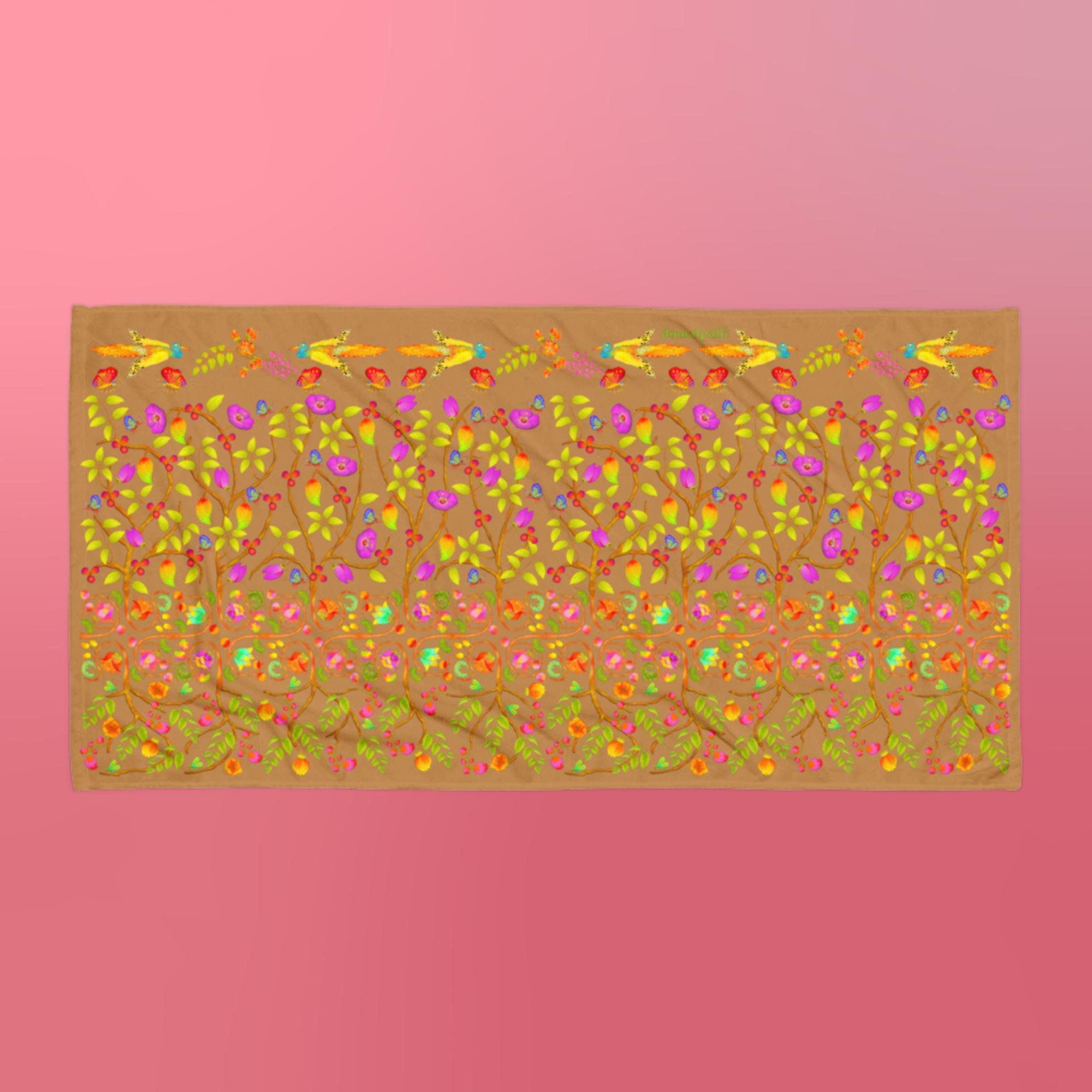 Towel - Hand Painted Nature Motifs on Nude