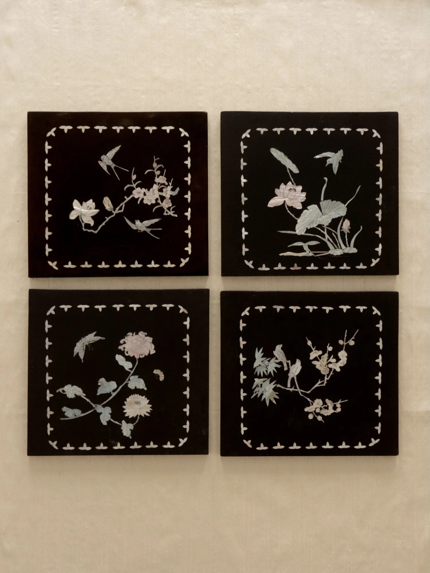 Lacquer & Inlaid Mother of Pearl Panels — Set of 4
