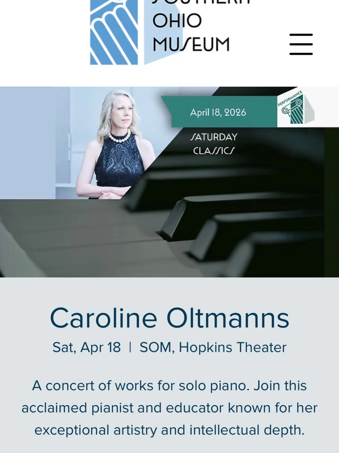 So looking forward to performing at Southern Ohio Museum this Saturday! Join me on a journey through solo piano music inspired by the many meanings of &ldquo;home.&rdquo;