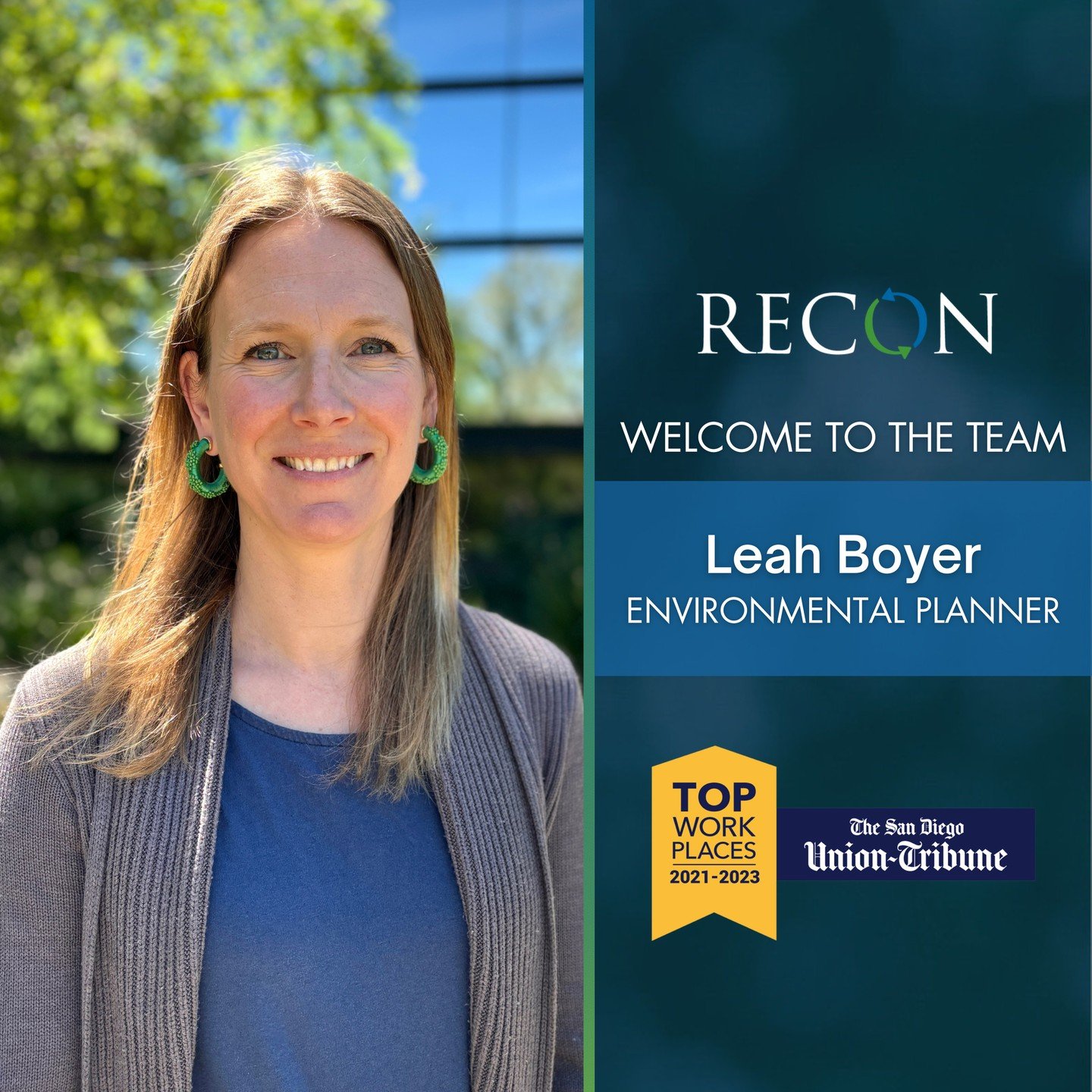 #welcome Leah Boyer! Leah joins @reconenv as an Environmental Planner. She has a Masters in Urban and Regional Planning from @ucirvine and a B.A. in Conservation Biology &amp; a B.A. in Cultural Anthropology from @uwmadison. With prior experience as 